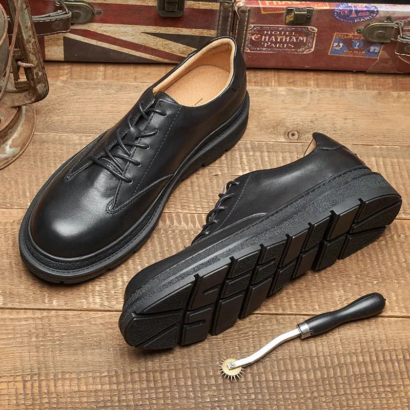 Men's Genuine Cowhide Leather Thick Sole Lace-up Business Oxford Shoes