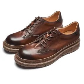 Men's Genuine Cowhide Leather Thick Sole Lace-up Business Oxford Shoes