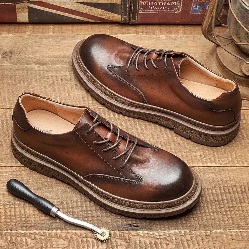 Men's Genuine Cowhide Leather Thick Sole Lace-up Business Oxford Shoes