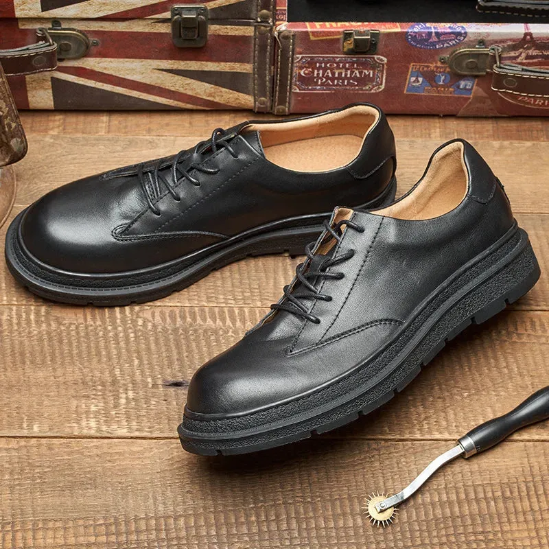 Men's Genuine Cowhide Leather Thick Sole Lace-up Business Oxford Shoes