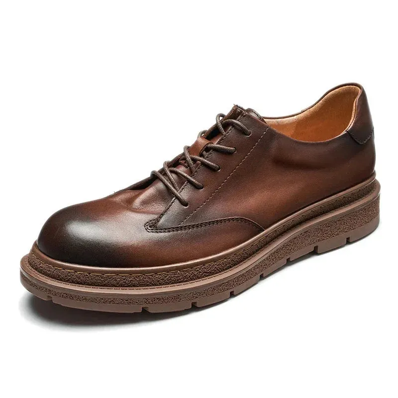 Men's Genuine Cowhide Leather Thick Sole Lace-up Business Oxford Shoes