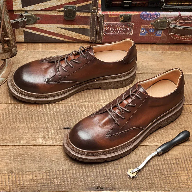 Men's Genuine Cowhide Leather Thick Sole Lace-up Business Oxford Shoes