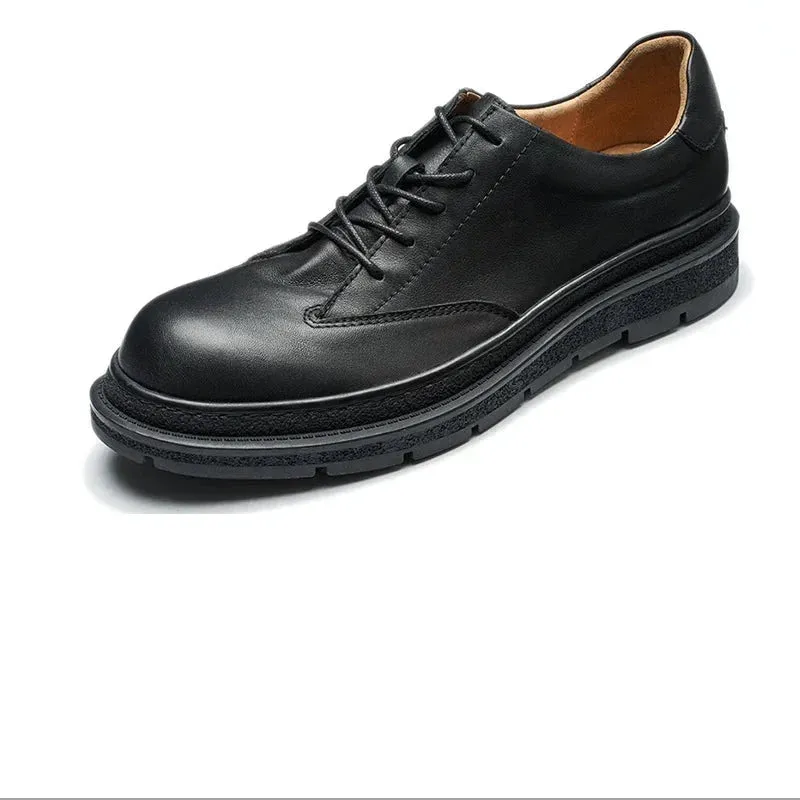 Men's Genuine Cowhide Leather Thick Sole Lace-up Business Oxford Shoes