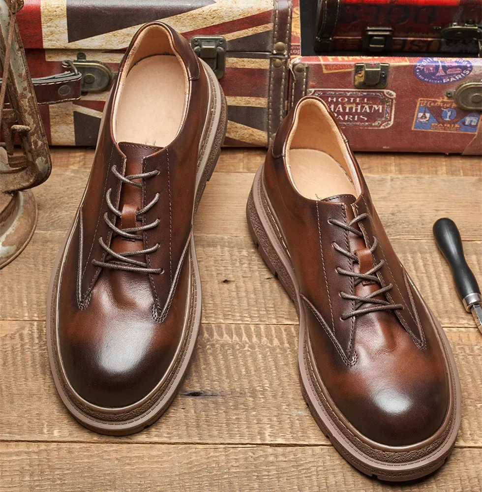 Men's Genuine Cowhide Leather Thick Sole Lace-up Business Oxford Shoes