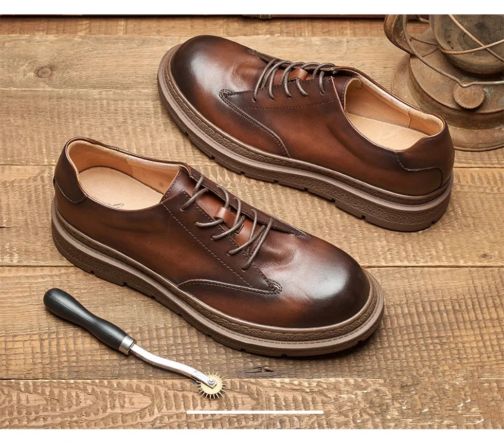 Men's Genuine Cowhide Leather Thick Sole Lace-up Business Oxford Shoes