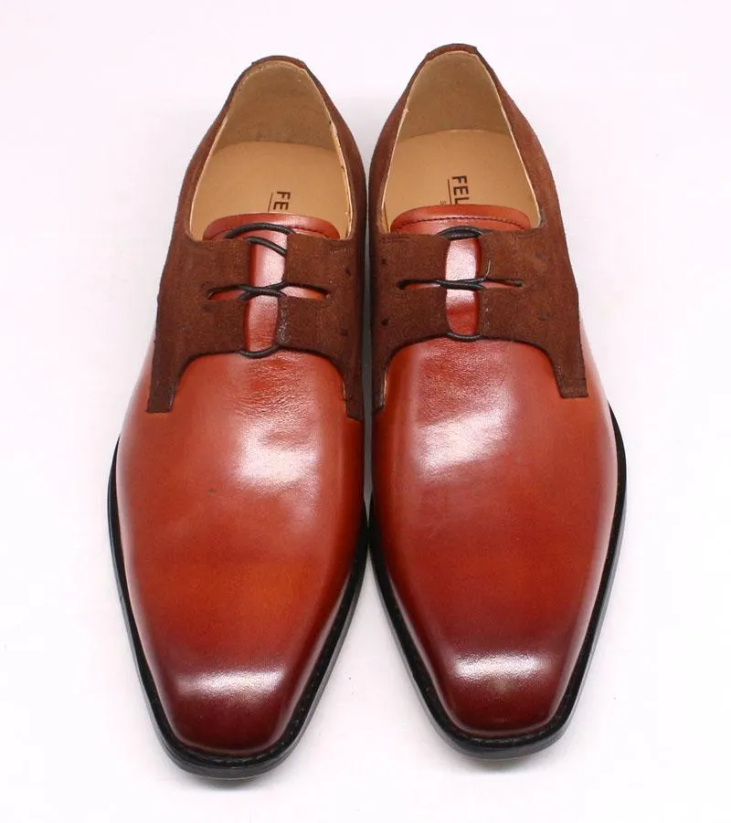 Men's Handmade Genuine Leather Square Plain Oxford Dress Shoes