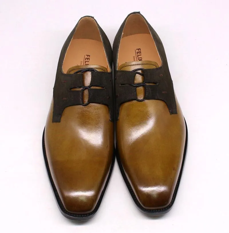 Men's Handmade Genuine Leather Square Plain Oxford Dress Shoes