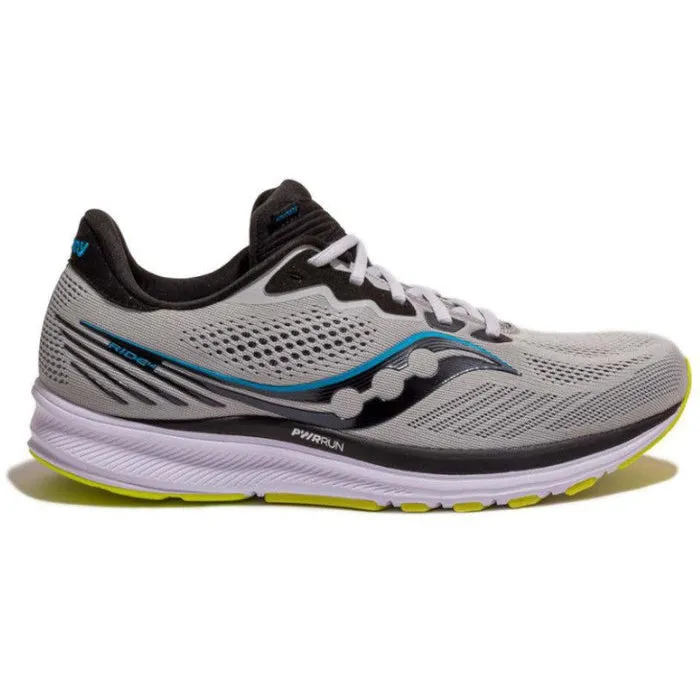 Men's Saucony Ride 14, Fog/Black/Storm, 12 2E Wide