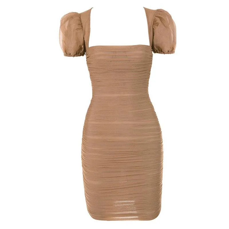 Mini Ruched Puff Sleeve Dress