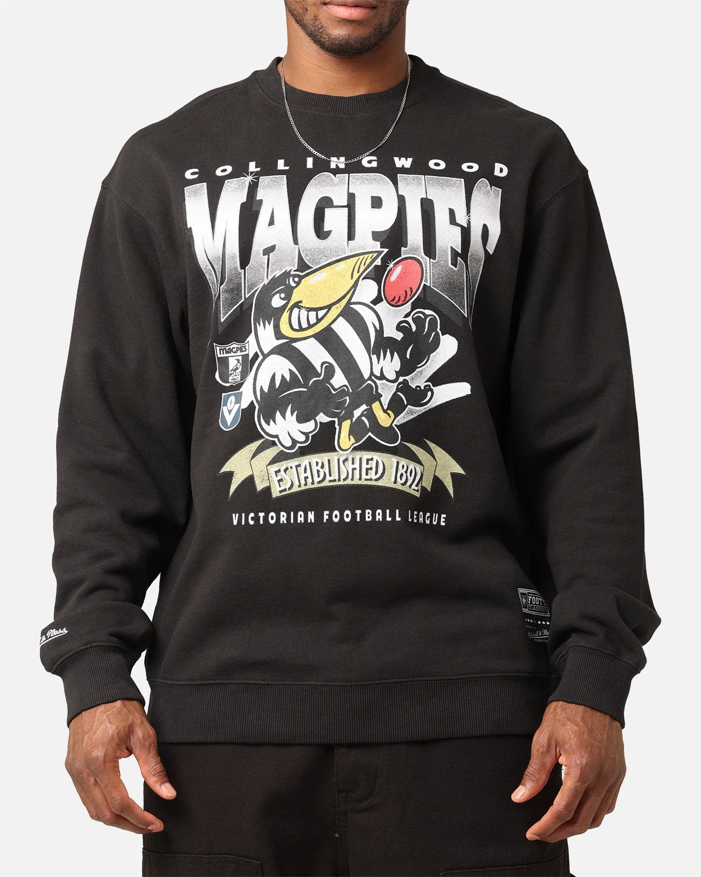 Mitchell & Ness Collingwood Magpies Character Crewneck Faded Black