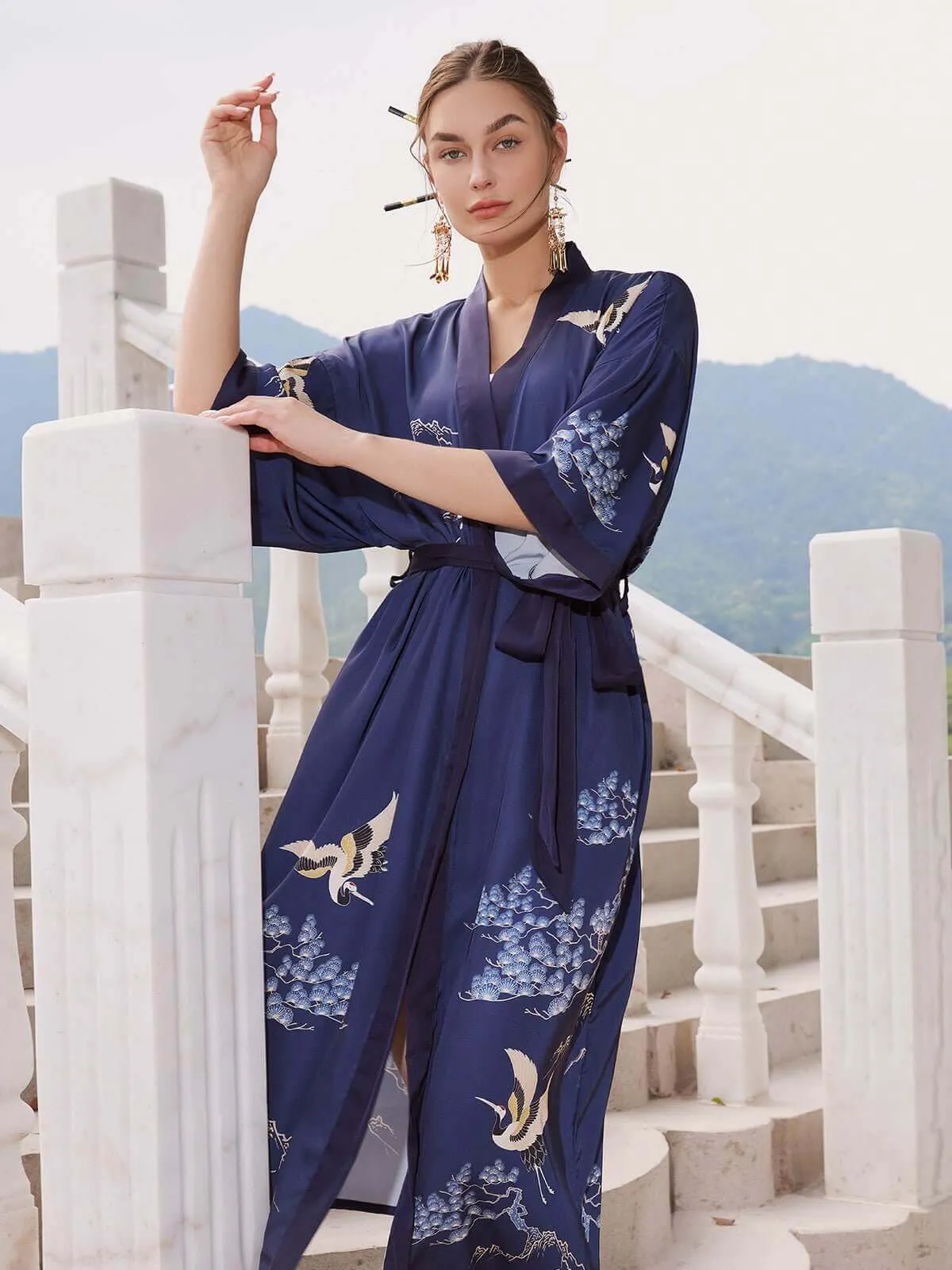 Mountain Crane Kimono Robe