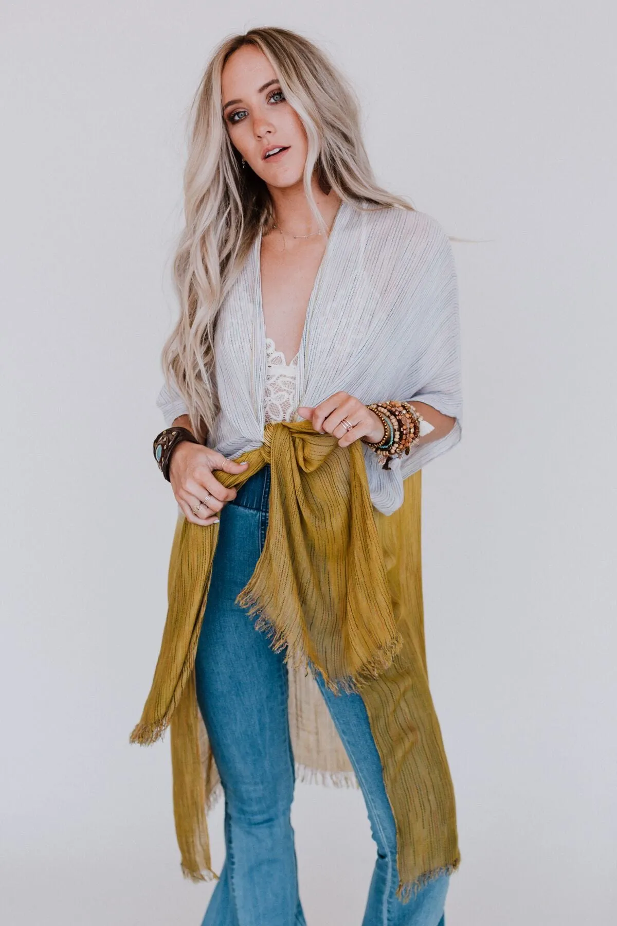 Ocean Eyes Ombre Kimono - Mustard