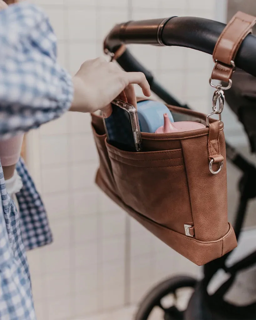 OiOi Signature Pram Caddy - Tan Vegan Leather