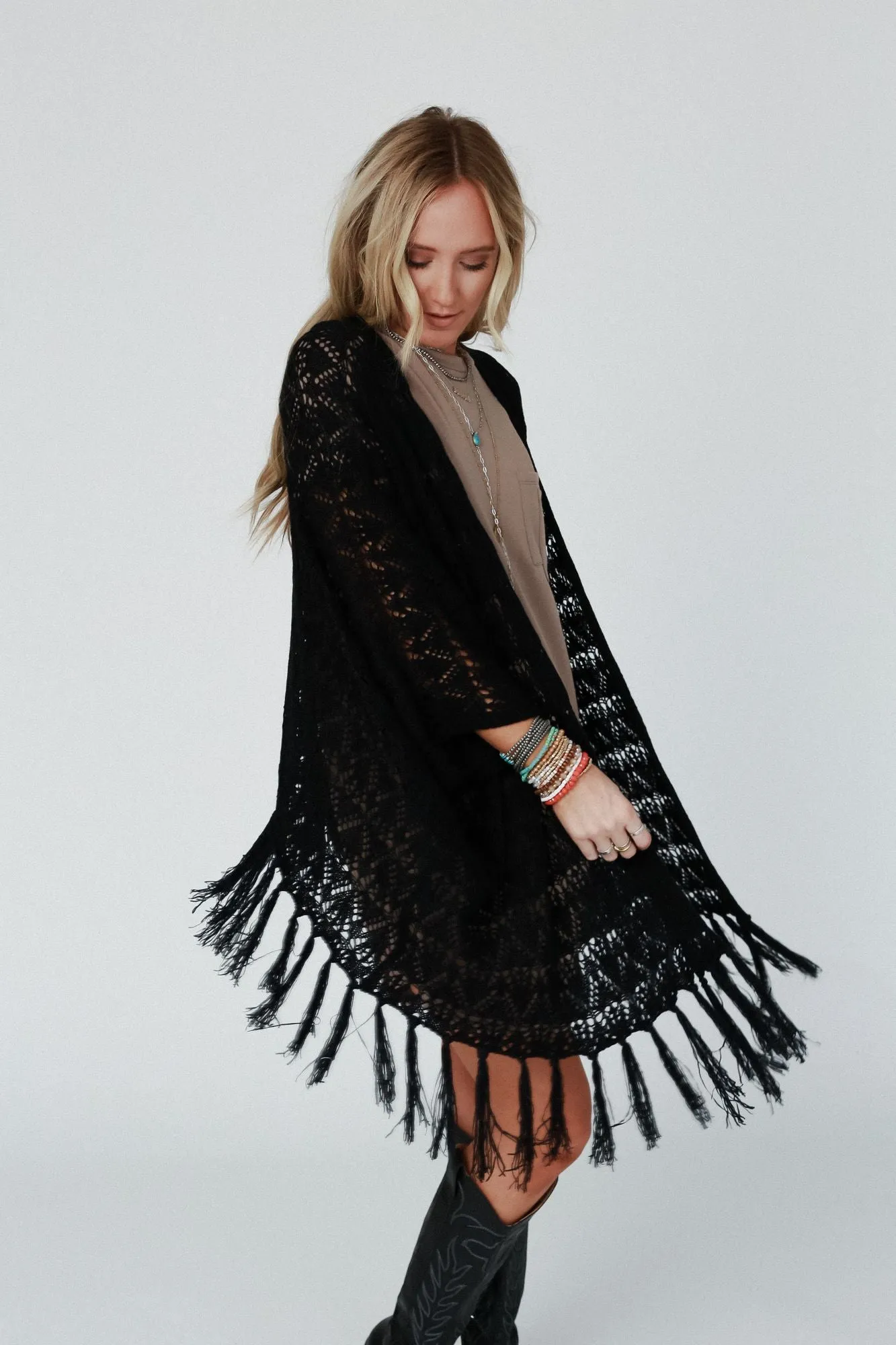 On The Fringe Kimono - Black