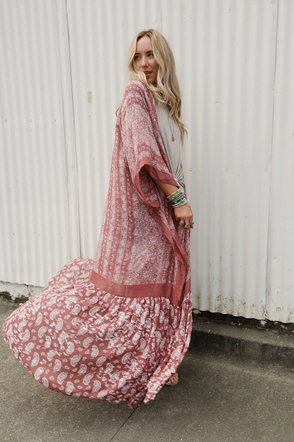 Paisley Tapestry Free Flow Duster Kimono - Wine