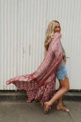 Paisley Tapestry Free Flow Duster Kimono - Wine