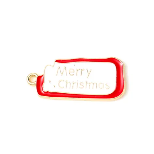 Pendants, Christmas Cookie, Single-Sided, Red, White, Enameled, With Merry Christmas, Light Gold Alloy, 28mm