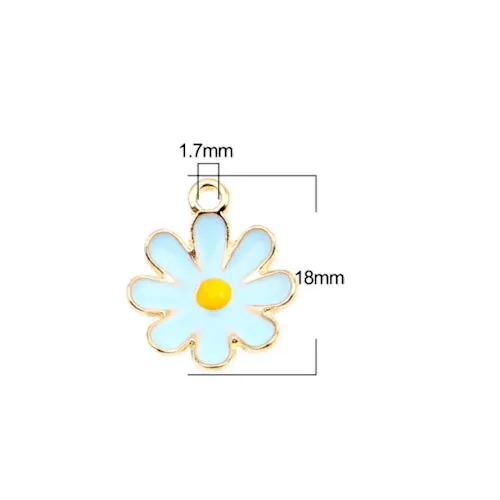 Pendants, Daisy, Flower, Single-Sided, Blue, Enameled, Gold Plated, Alloy, 18mm