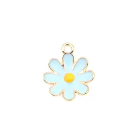 Pendants, Daisy, Flower, Single-Sided, Blue, Enameled, Gold Plated, Alloy, 18mm