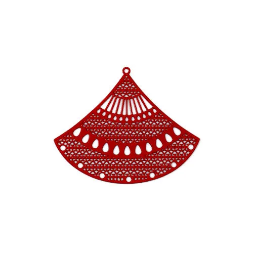 Pendants, Fan-Shaped, Laser-Cut, Single-Sided, Red, Enameled, Iron, 5cm.