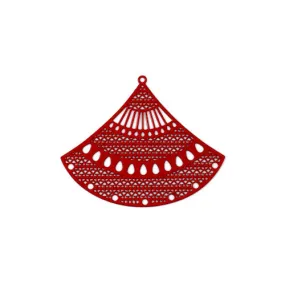 Pendants, Fan-Shaped, Laser-Cut, Single-Sided, Red, Enameled, Iron, 5cm.