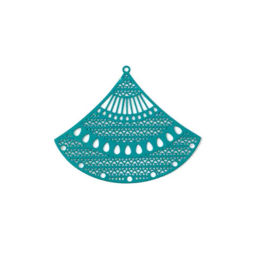 Pendants, Fan-Shaped, Laser-Cut, Single-Sided, Turquoise, Enameled, Iron, 5cm