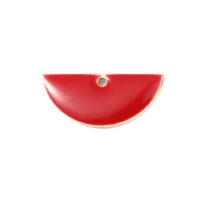 Pendants, Half-Round, Flat, Double-Sided, Red, Enameled, Brass, 18mm