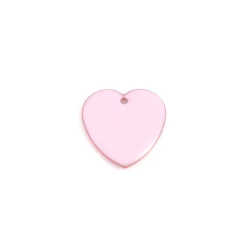 Pendants, Heart, Flat, Double-Sided, Pink, Enameled, Brass, Drops, 16mm