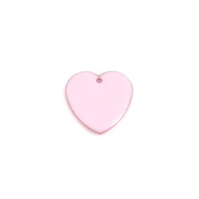 Pendants, Heart, Flat, Double-Sided, Pink, Enameled, Brass, Drops, 16mm