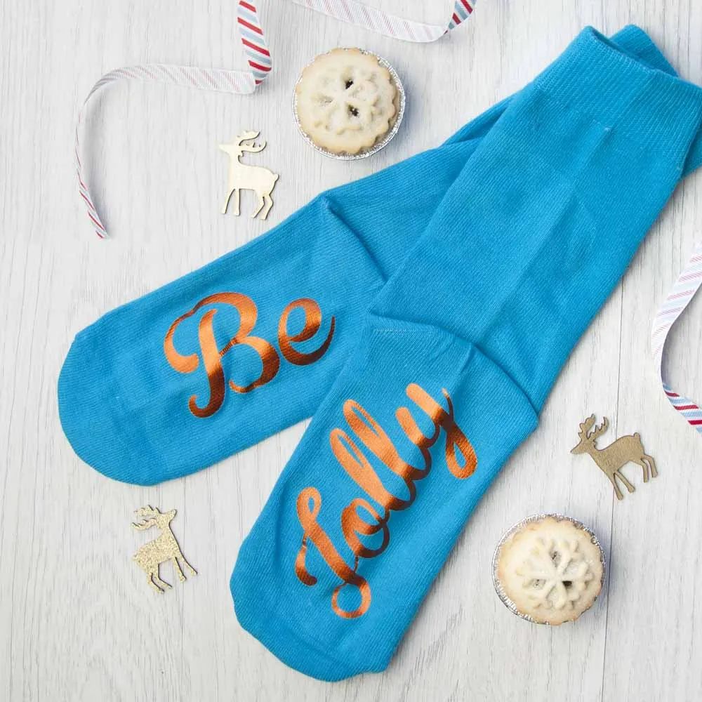 Personalised Turquoise & Terracotta Orange Christmas Day Socks