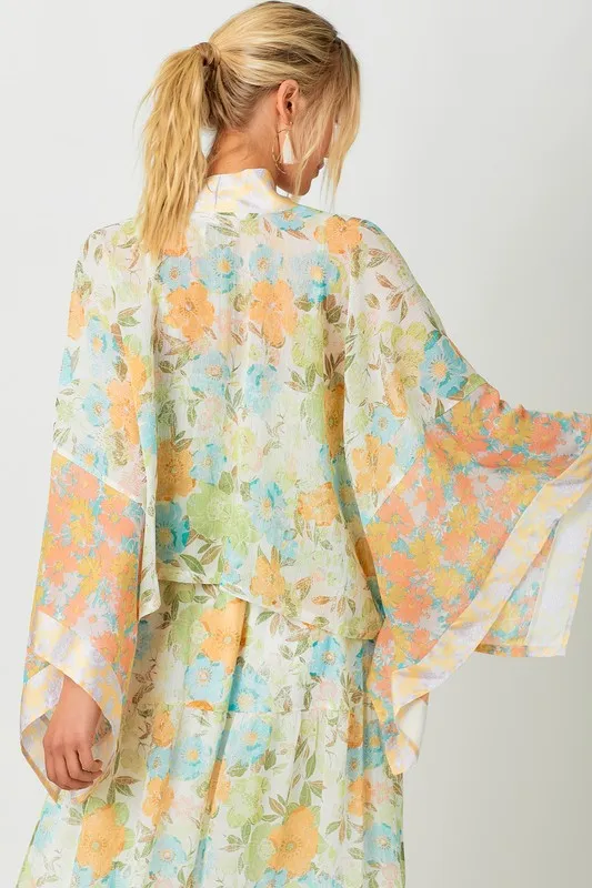 Print Mixed Kimono - Pistachio Mix