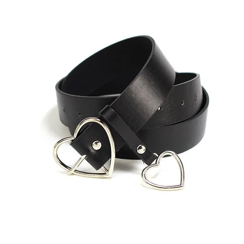 PU Leather Metal Buckle Heart Pin Waist Belt