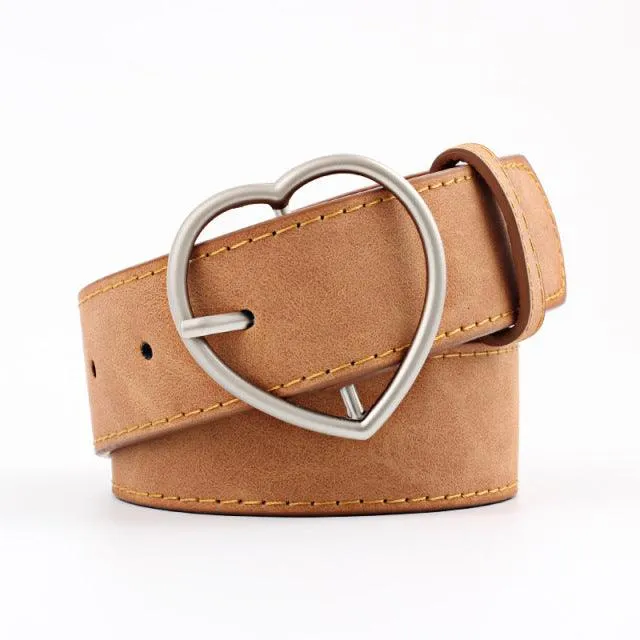 PU Leather Metal Buckle Heart Pin Waist Belt