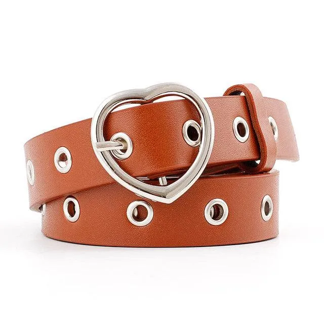 PU Leather Metal Buckle Heart Pin Waist Belt