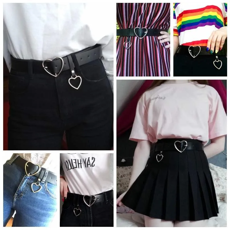 PU Leather Metal Buckle Heart Pin Waist Belt