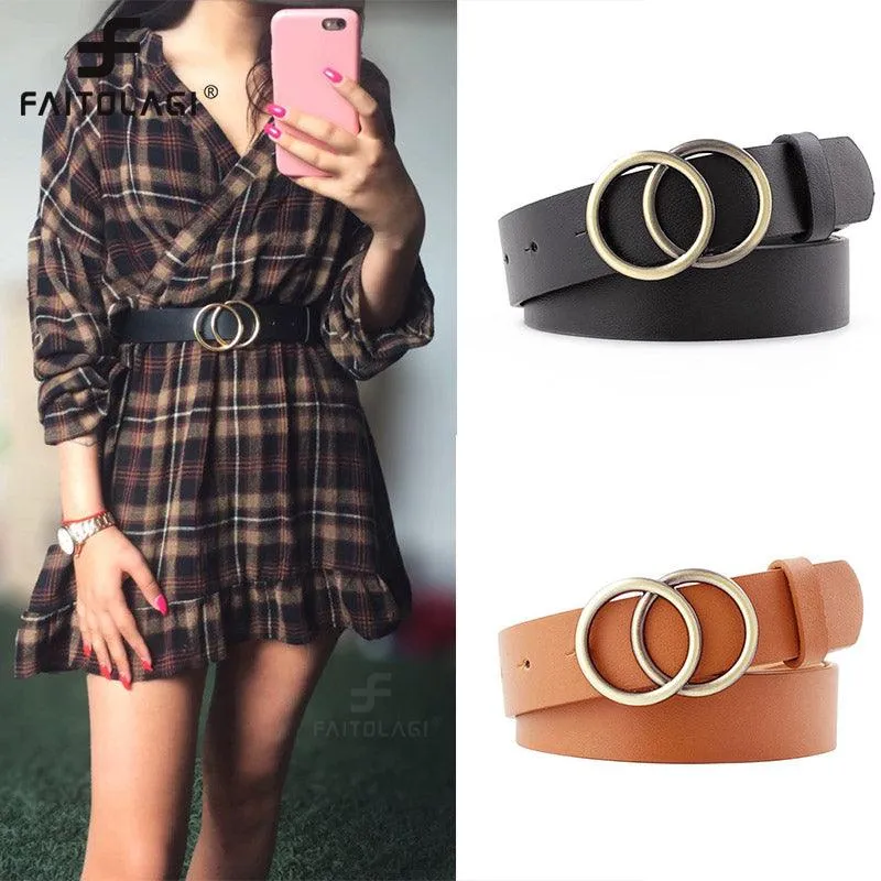 PU Leather Metal Buckle Heart Pin Waist Belt