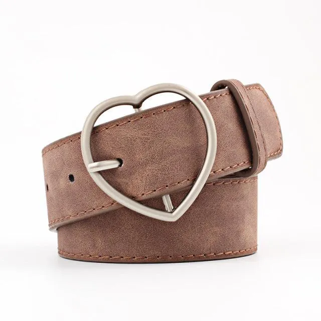 PU Leather Metal Buckle Heart Pin Waist Belt