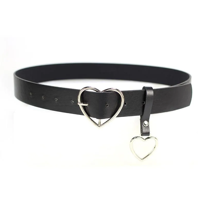 PU Leather Metal Buckle Heart Pin Waist Belt