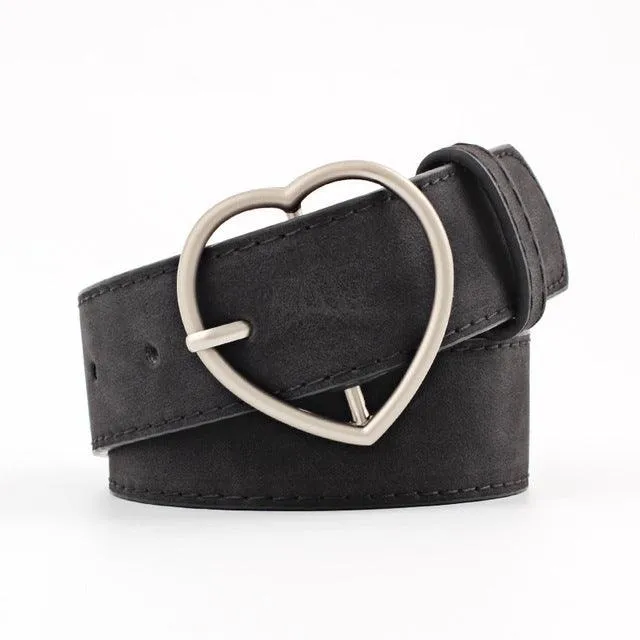 PU Leather Metal Buckle Heart Pin Waist Belt