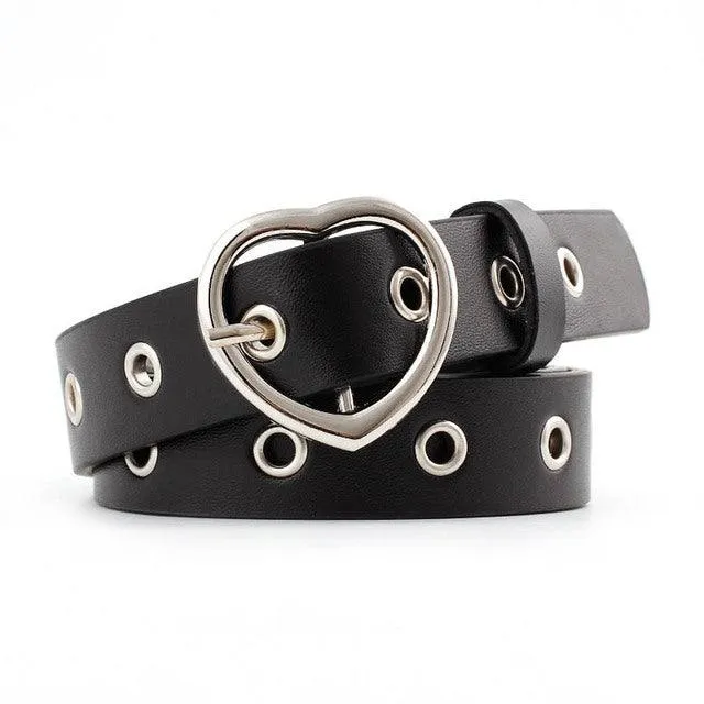 PU Leather Metal Buckle Heart Pin Waist Belt