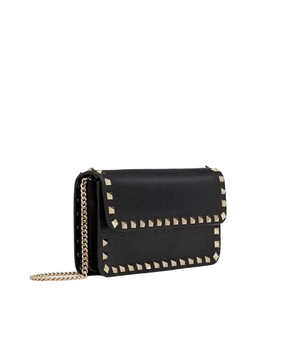 Rockstud Grainy Calfskin Pouch in Nero