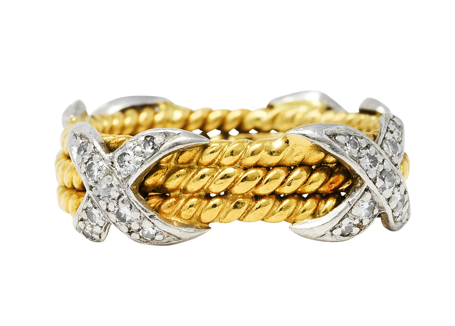 Schlumberger Tiffany & Co. Diamond Platinum 18 Karat Gold X Band