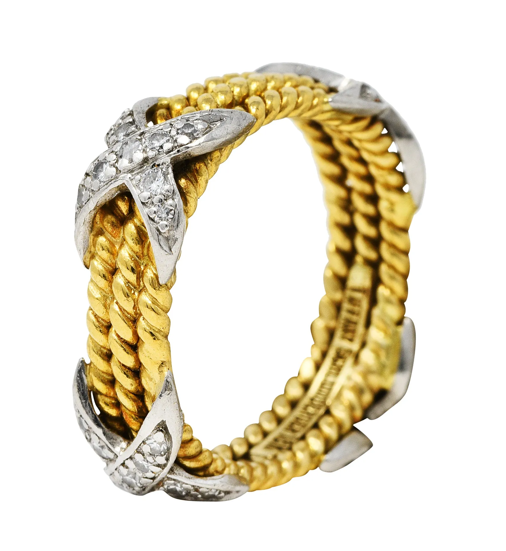 Schlumberger Tiffany & Co. Diamond Platinum 18 Karat Gold X Band