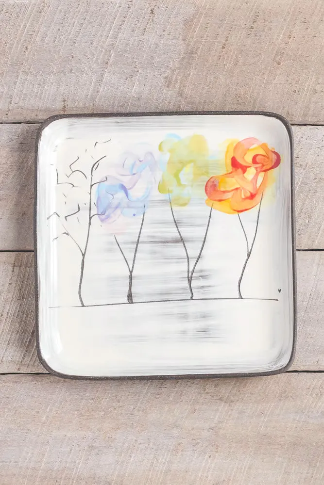 Seasons Large Square Plate Hand Painted Ceramic