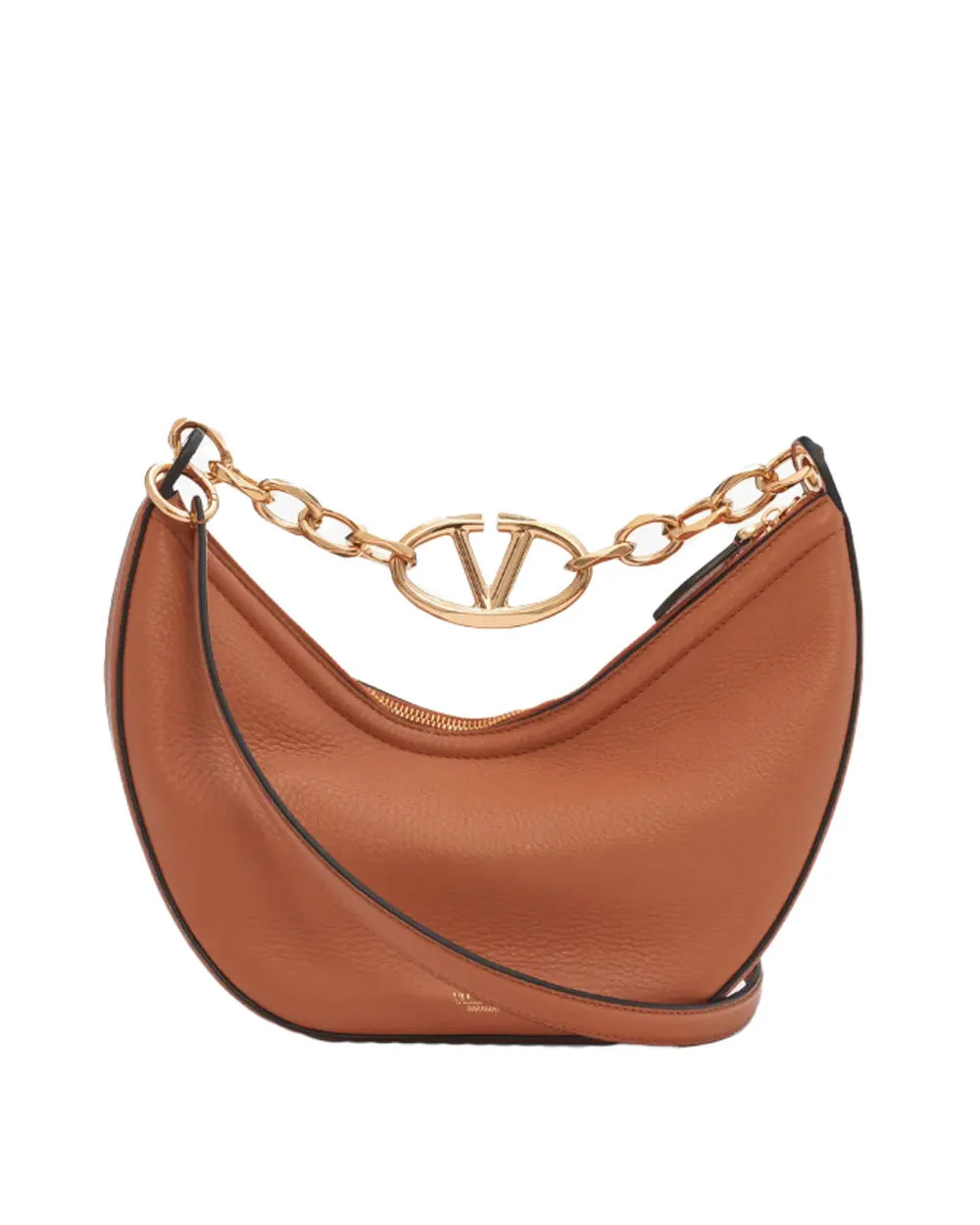 Small Vlogo Moon Hobo Bag in Almond Beige