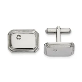 Stainless Steel & CZ Polished Octagon Step Edge Cuff Links, 20 x 15mm