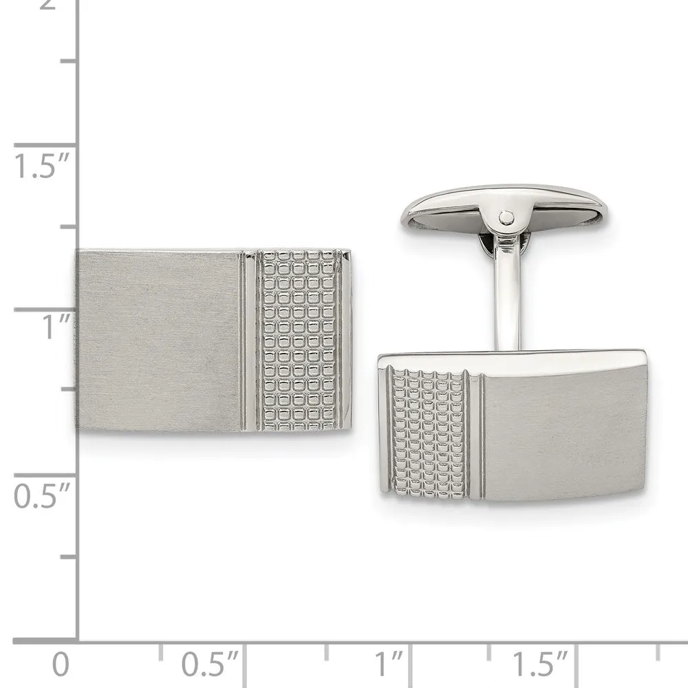 Stainless Steel Brushed & Polished Rectangle Cuff Links, 21 x 14mm