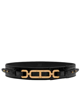 Stamped Crocodile Whitney Waist Belt in Black