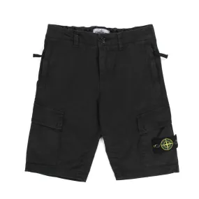 Stone Island Black Cargo Bermuda With Patch For Children And Teen