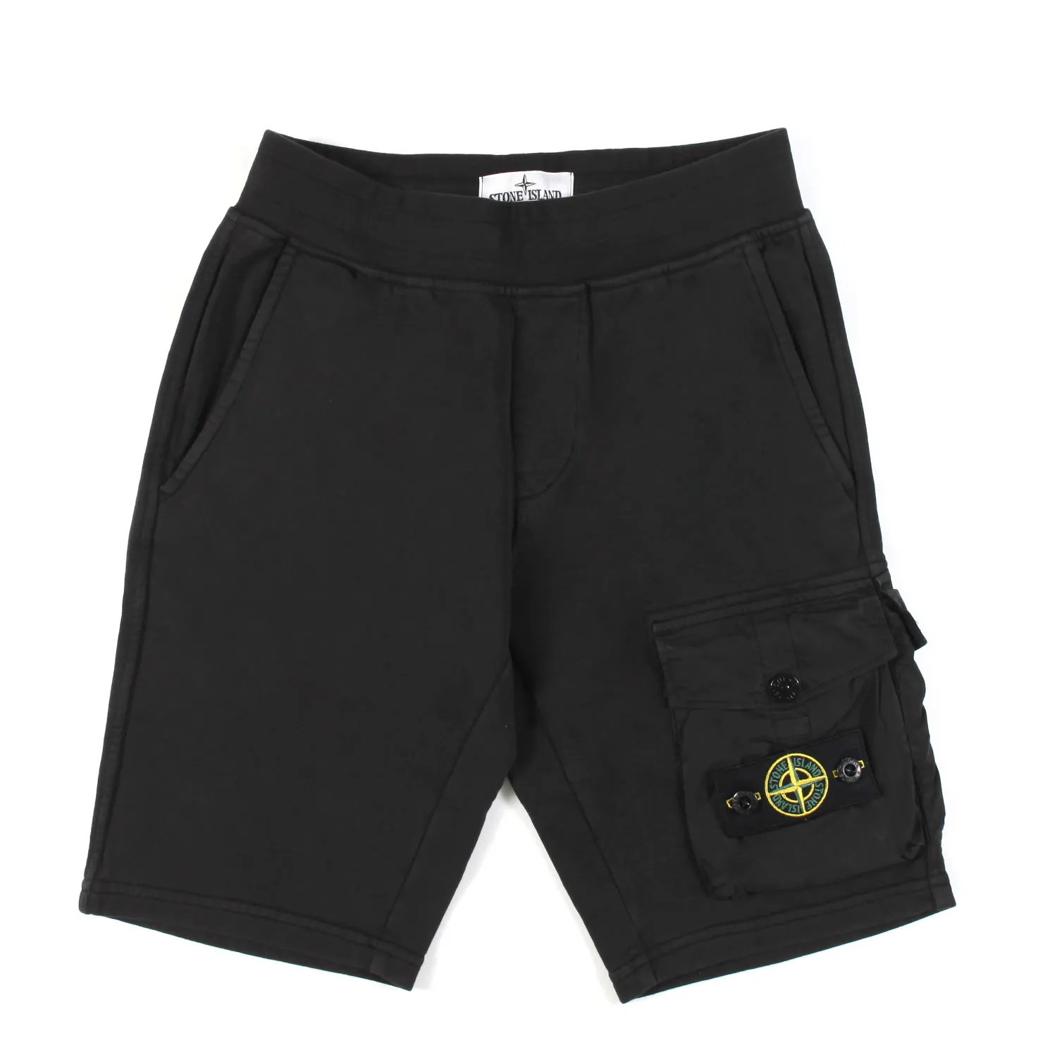 Stone Island Black Jersey Shorts With Compass Logo Patch